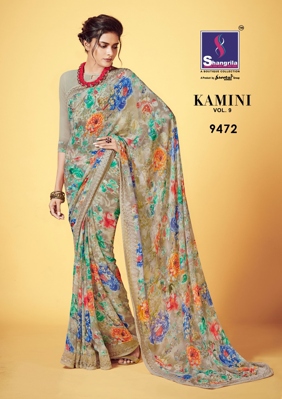 Kaamini Vol-9 By Shangrila Sarees 9461 To 9472 Series Indian Traditional Wear Collection Beautiful Stylish Fancy Colorful Party Wear & Ethnic Wear Fancy Printed Sarees At Wholesale Price