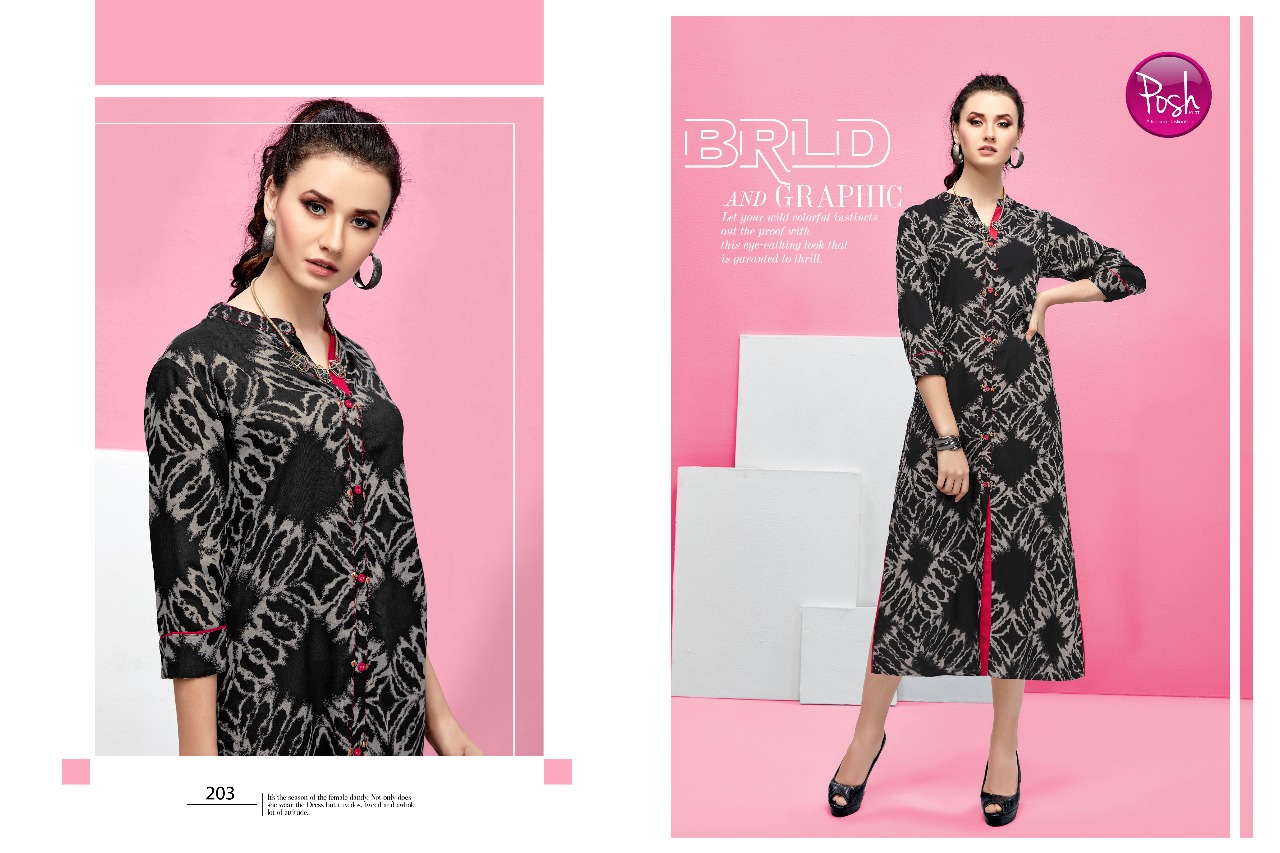 Kajo By Posh 201 To 206 Series Beautiful Stylish Fancy Colorful Casual Wear & Ethnic Wear & Ready To Wear Pure Rayon Printed Kurtis At Wholesale Price