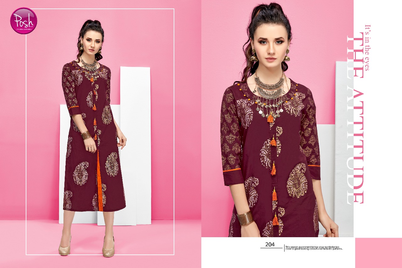 Kajo By Posh 201 To 206 Series Beautiful Stylish Fancy Colorful Casual Wear & Ethnic Wear & Ready To Wear Pure Rayon Printed Kurtis At Wholesale Price