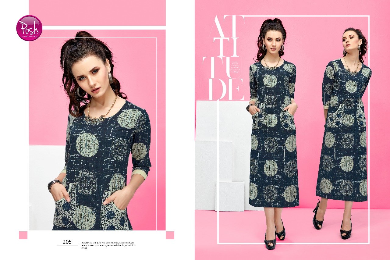 Kajo By Posh 201 To 206 Series Beautiful Stylish Fancy Colorful Casual Wear & Ethnic Wear & Ready To Wear Pure Rayon Printed Kurtis At Wholesale Price
