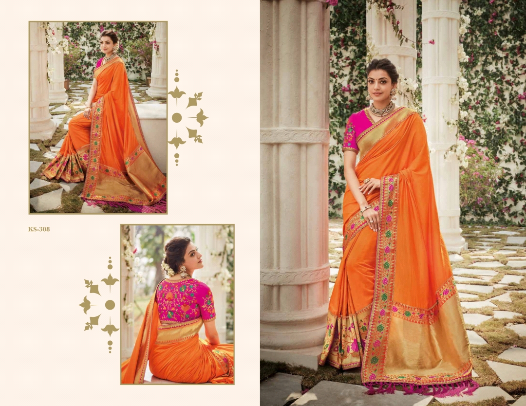 Kajol Collection By Kajol Fashion 301 To 318 Series Indian Traditional Wear Collection Beautiful Stylish Fancy Colorful Party Wear & Occasional Wear Pure Banarasi Silk Sarees At Wholesale Price