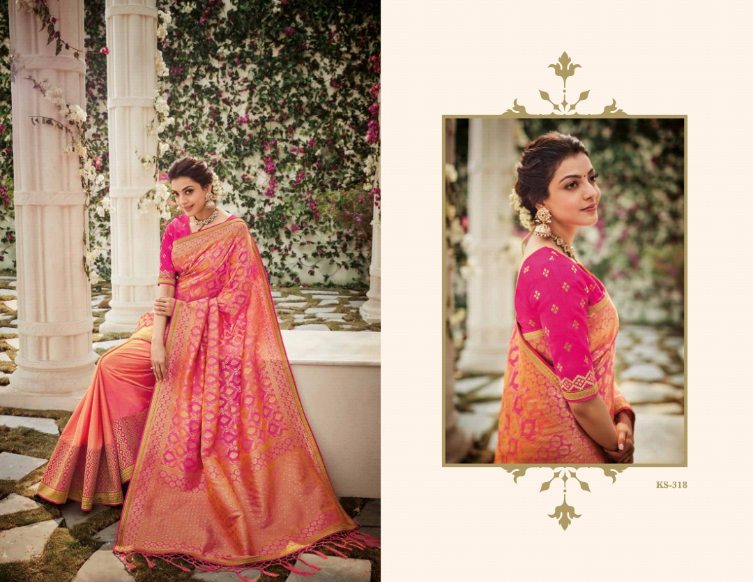 Kajol Collection By Kajol Fashion 301 To 318 Series Indian Traditional Wear Collection Beautiful Stylish Fancy Colorful Party Wear & Occasional Wear Pure Banarasi Silk Sarees At Wholesale Price