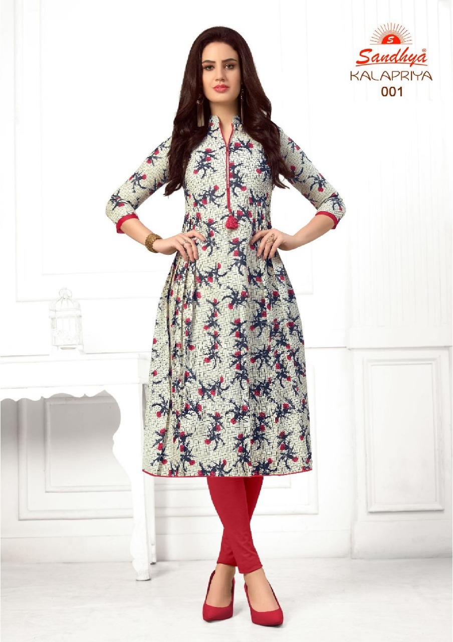 Kalapriya By Sandhya 001 To 012 Series Beautiful Stylish Fancy Colorful Casual Wear & Ethnic Wear & Ready To Wear Cotton Printed Kurtis At Wholesale Price