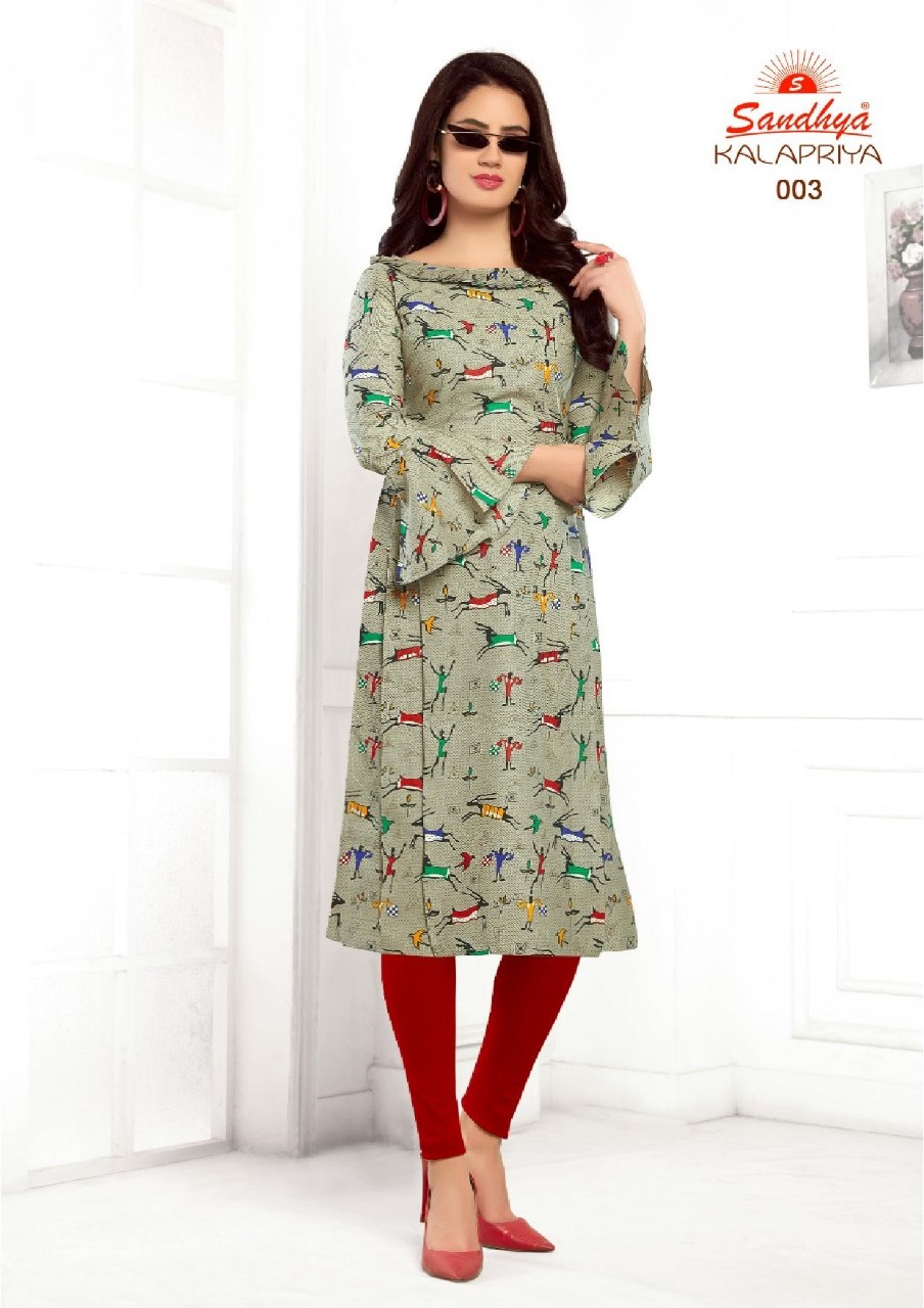 Kalapriya By Sandhya 001 To 012 Series Beautiful Stylish Fancy Colorful Casual Wear & Ethnic Wear & Ready To Wear Cotton Printed Kurtis At Wholesale Price