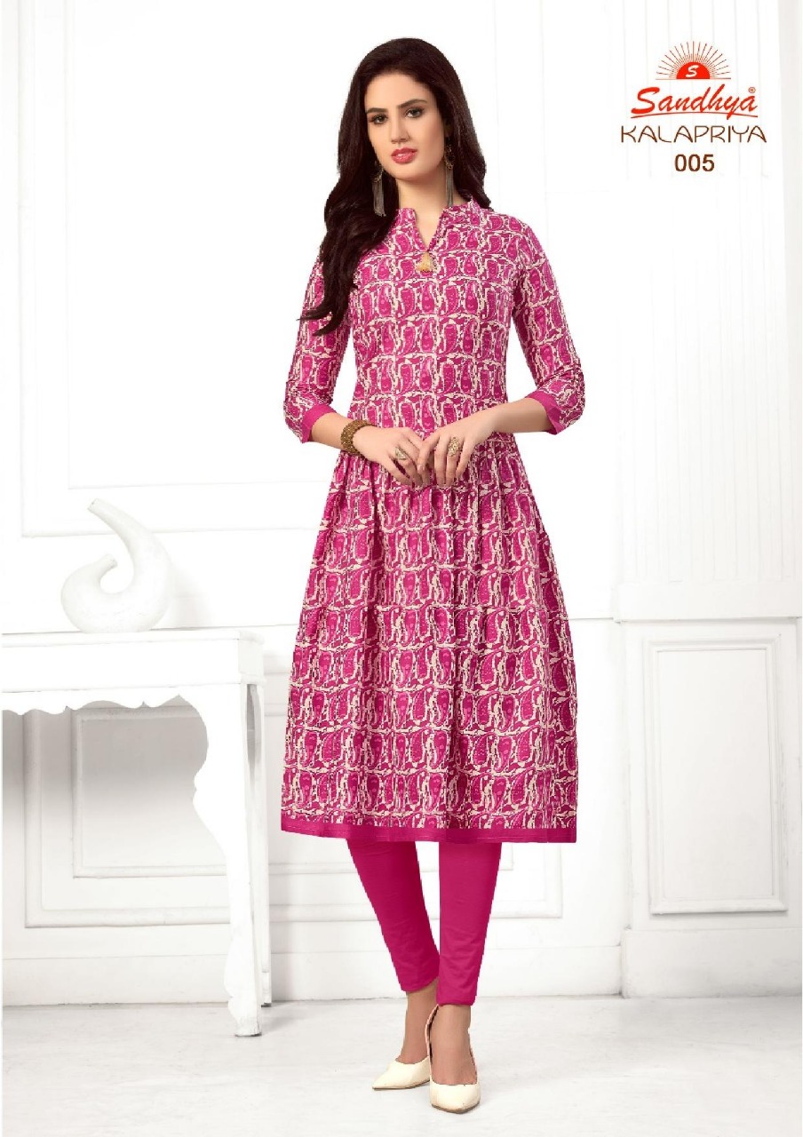 Kalapriya By Sandhya 001 To 012 Series Beautiful Stylish Fancy Colorful Casual Wear & Ethnic Wear & Ready To Wear Cotton Printed Kurtis At Wholesale Price