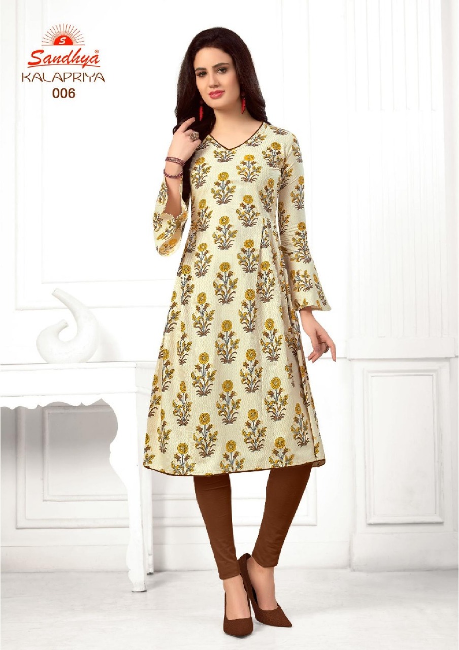 Kalapriya By Sandhya 001 To 012 Series Beautiful Stylish Fancy Colorful Casual Wear & Ethnic Wear & Ready To Wear Cotton Printed Kurtis At Wholesale Price
