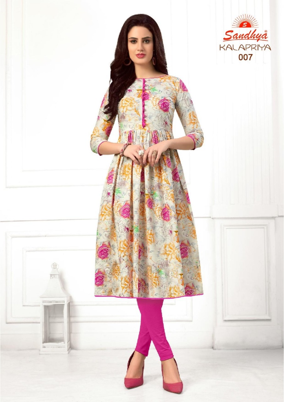 Kalapriya By Sandhya 001 To 012 Series Beautiful Stylish Fancy Colorful Casual Wear & Ethnic Wear & Ready To Wear Cotton Printed Kurtis At Wholesale Price
