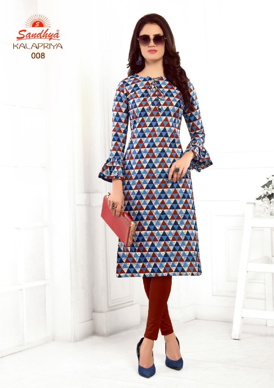Kalapriya By Sandhya 001 To 012 Series Beautiful Stylish Fancy Colorful Casual Wear & Ethnic Wear & Ready To Wear Cotton Printed Kurtis At Wholesale Price