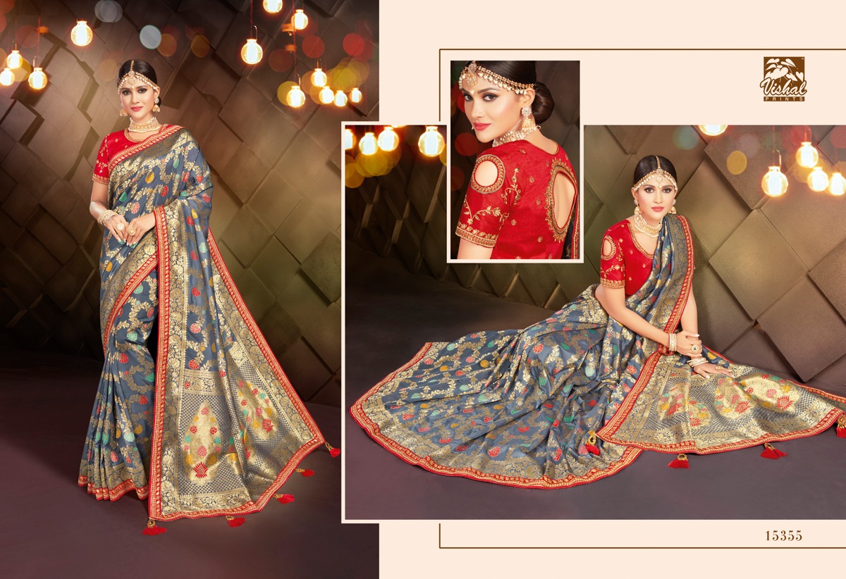 Kangan By Vishal Print 15354 To 15359 Series Indian Traditional Wear Collection Beautiful Stylish Fancy Colorful Party Wear & Occasional Wear Silk Sarees At Wholesale Price