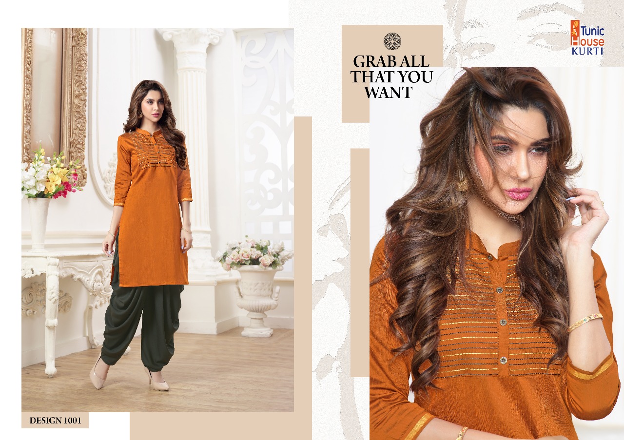 Kanika Patiala By Tunic House 1001 To 1008 Series Beautiful Stylish Colorful Fancy Party Wear & Ethnic Wear & Ready To Wear Silk Kurtis With Bottom At Wholesale Price