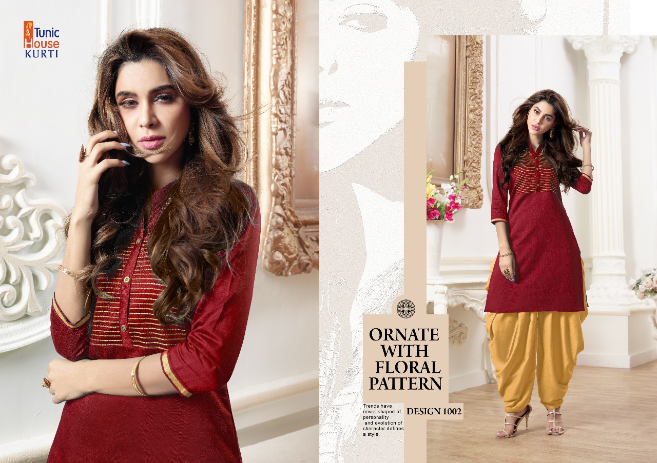 Kanika Patiala By Tunic House 1001 To 1008 Series Beautiful Stylish Colorful Fancy Party Wear & Ethnic Wear & Ready To Wear Silk Kurtis With Bottom At Wholesale Price