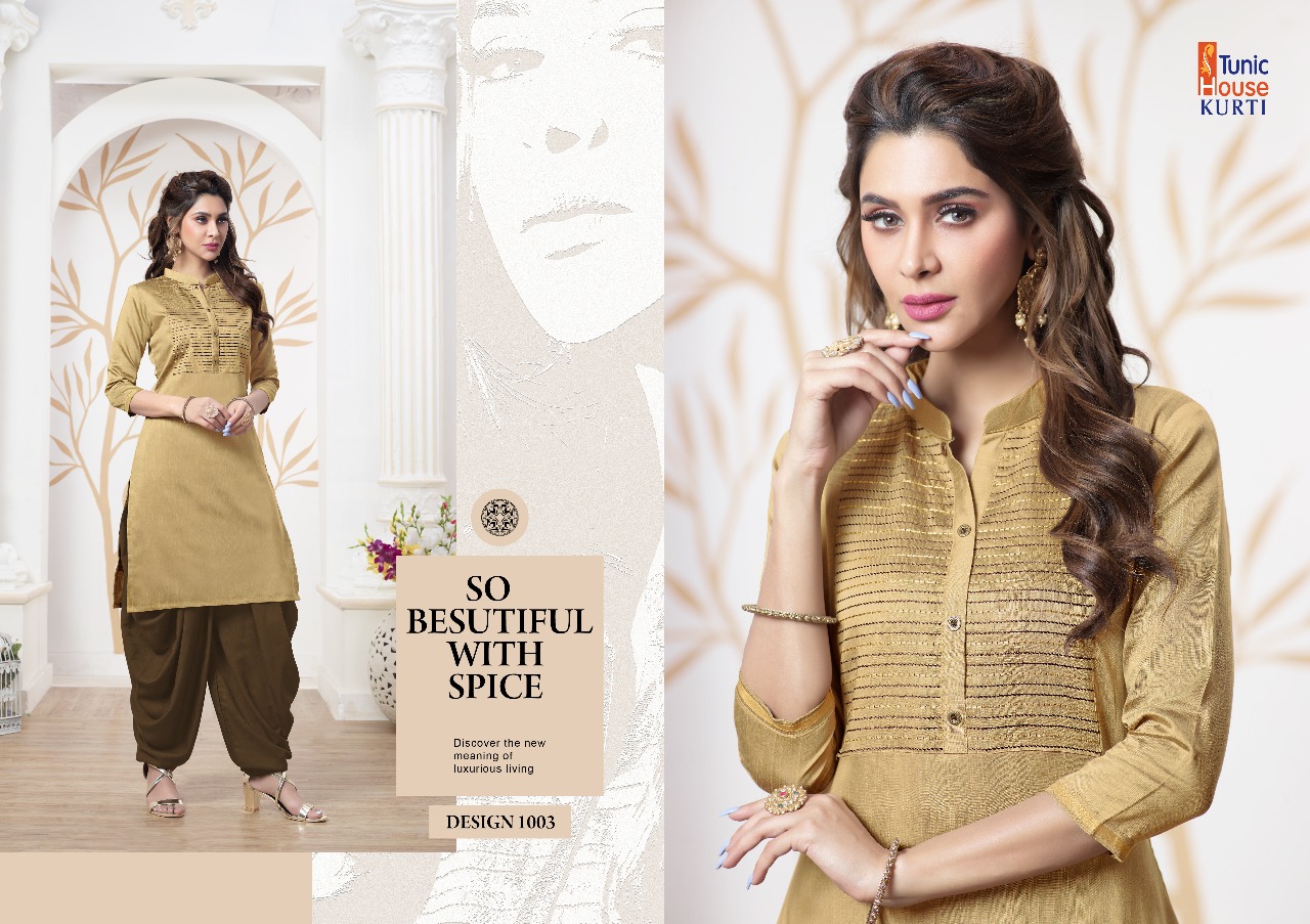 Kanika Patiala By Tunic House 1001 To 1008 Series Beautiful Stylish Colorful Fancy Party Wear & Ethnic Wear & Ready To Wear Silk Kurtis With Bottom At Wholesale Price