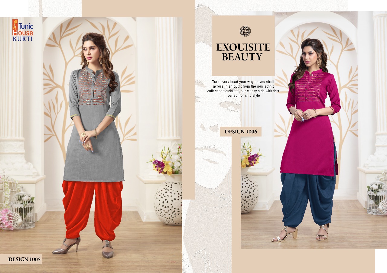 Kanika Patiala By Tunic House 1001 To 1008 Series Beautiful Stylish Colorful Fancy Party Wear & Ethnic Wear & Ready To Wear Silk Kurtis With Bottom At Wholesale Price