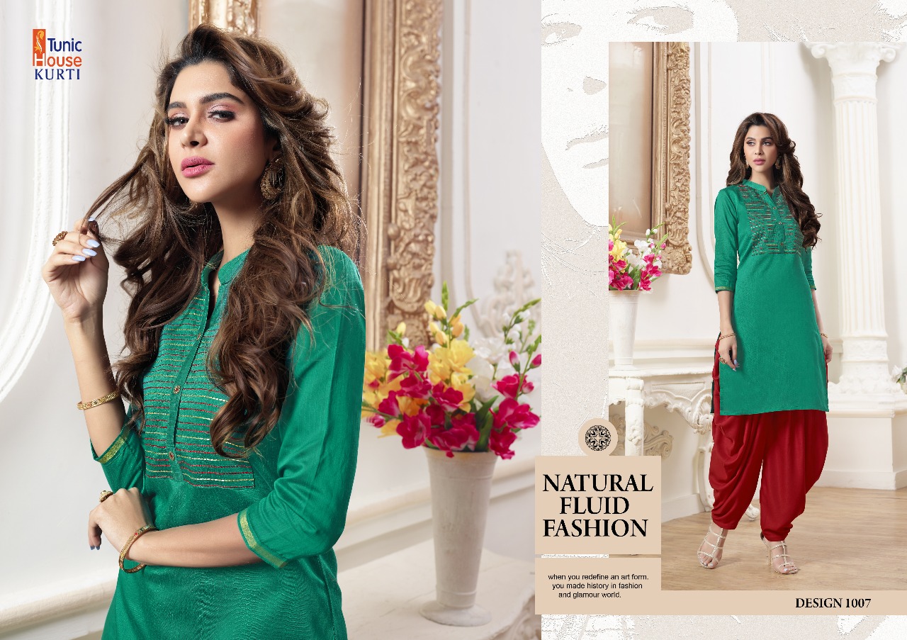Kanika Patiala By Tunic House 1001 To 1008 Series Beautiful Stylish Colorful Fancy Party Wear & Ethnic Wear & Ready To Wear Silk Kurtis With Bottom At Wholesale Price