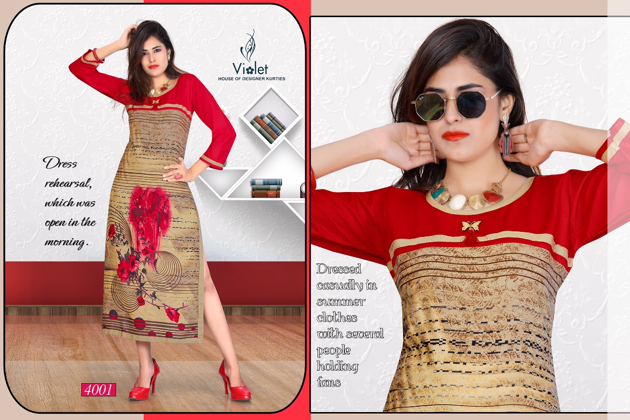Kanika By Violet 4001 To 4008 Series Beautiful Colorful Stylish Fancy Casual Wear & Ethnic Wear & Ready To Wear Rayon Printed Kurtis At Wholesale Price