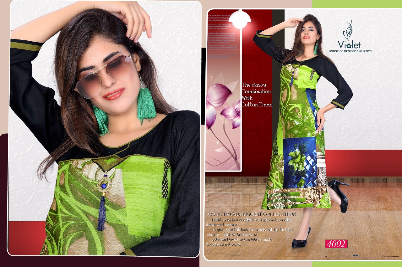 Kanika By Violet 4001 To 4008 Series Beautiful Colorful Stylish Fancy Casual Wear & Ethnic Wear & Ready To Wear Rayon Printed Kurtis At Wholesale Price