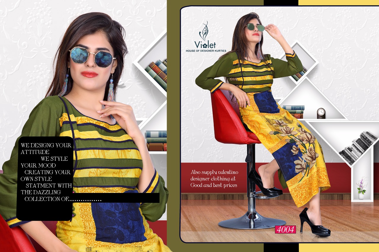 Kanika By Violet 4001 To 4008 Series Beautiful Colorful Stylish Fancy Casual Wear & Ethnic Wear & Ready To Wear Rayon Printed Kurtis At Wholesale Price