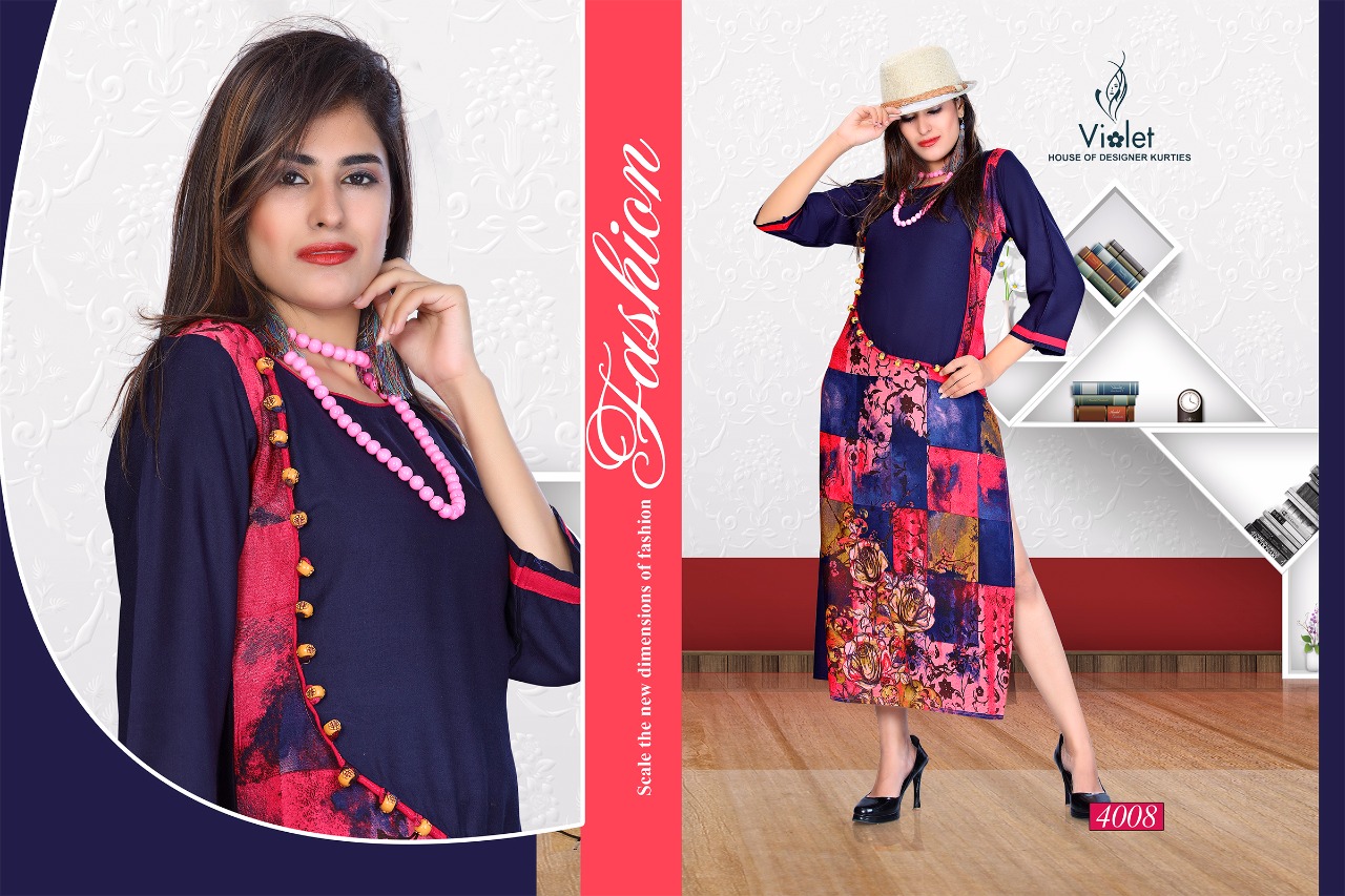 Kanika By Violet 4001 To 4008 Series Beautiful Colorful Stylish Fancy Casual Wear & Ethnic Wear & Ready To Wear Rayon Printed Kurtis At Wholesale Price