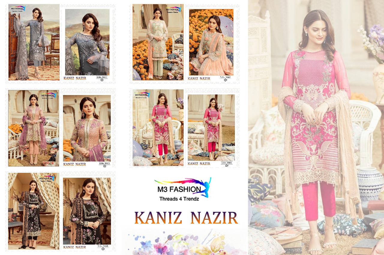 Kaniz Nazir By M3 Fashions 9001 To 9005 Series Beautiful Winter Collection Suits Stylish Fancy Colorful Casual Wear & Ethnic Wear Net/faux Georgette Dresses At Wholesale Price