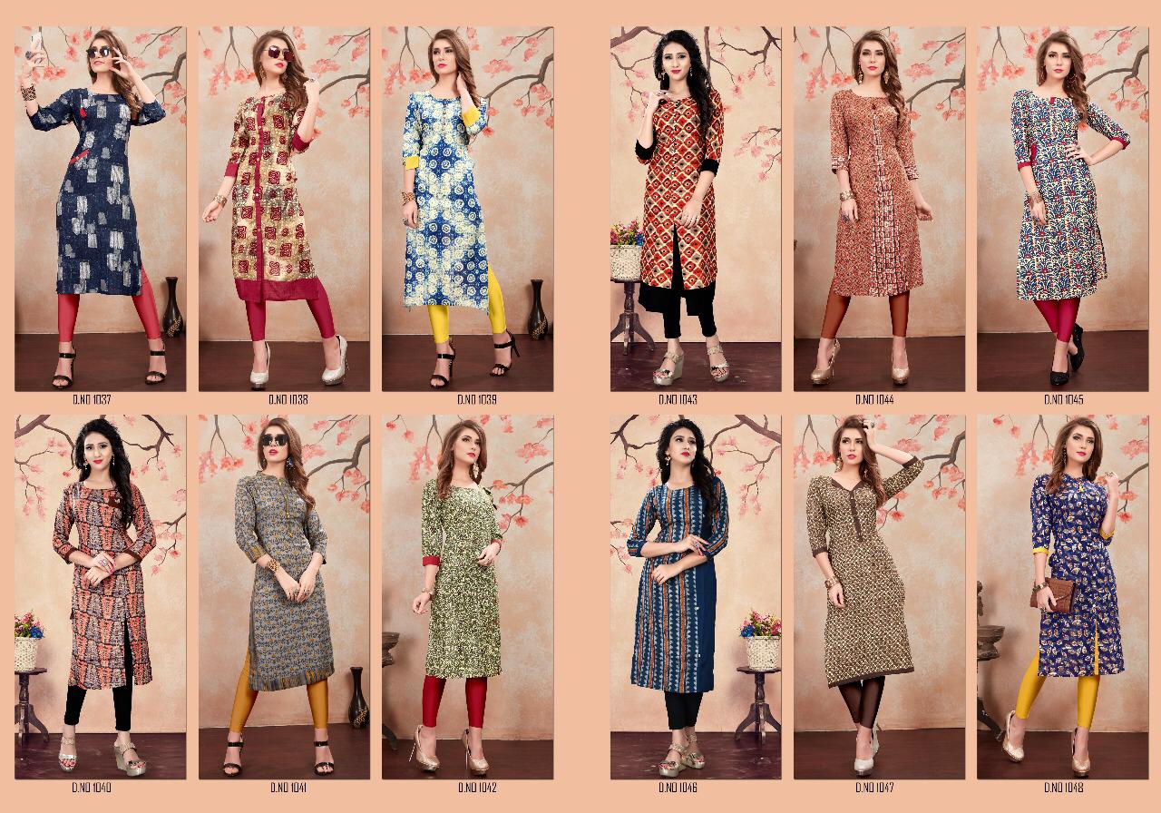 Karishma By Studio Manav Mills 1037 To 1048 Series Indian Traditional Wear Collection Beautiful Stylish Fancy Colorful Party Wear & Occasional Wear Heavy Rayon Kurtis At Wholesale Price