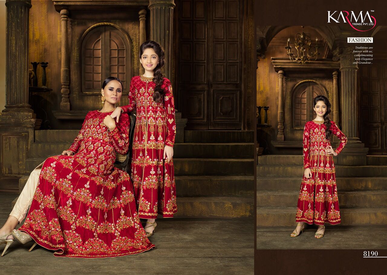 Karma 8190 Series By Karma Trendz 8190 To 8194 Series Designer Wedding Collection Beautiful Fancy Colorful Party Wear & Occasional Wear Raw Silk/ Net Embroidered Dresses At Wholesale Price
