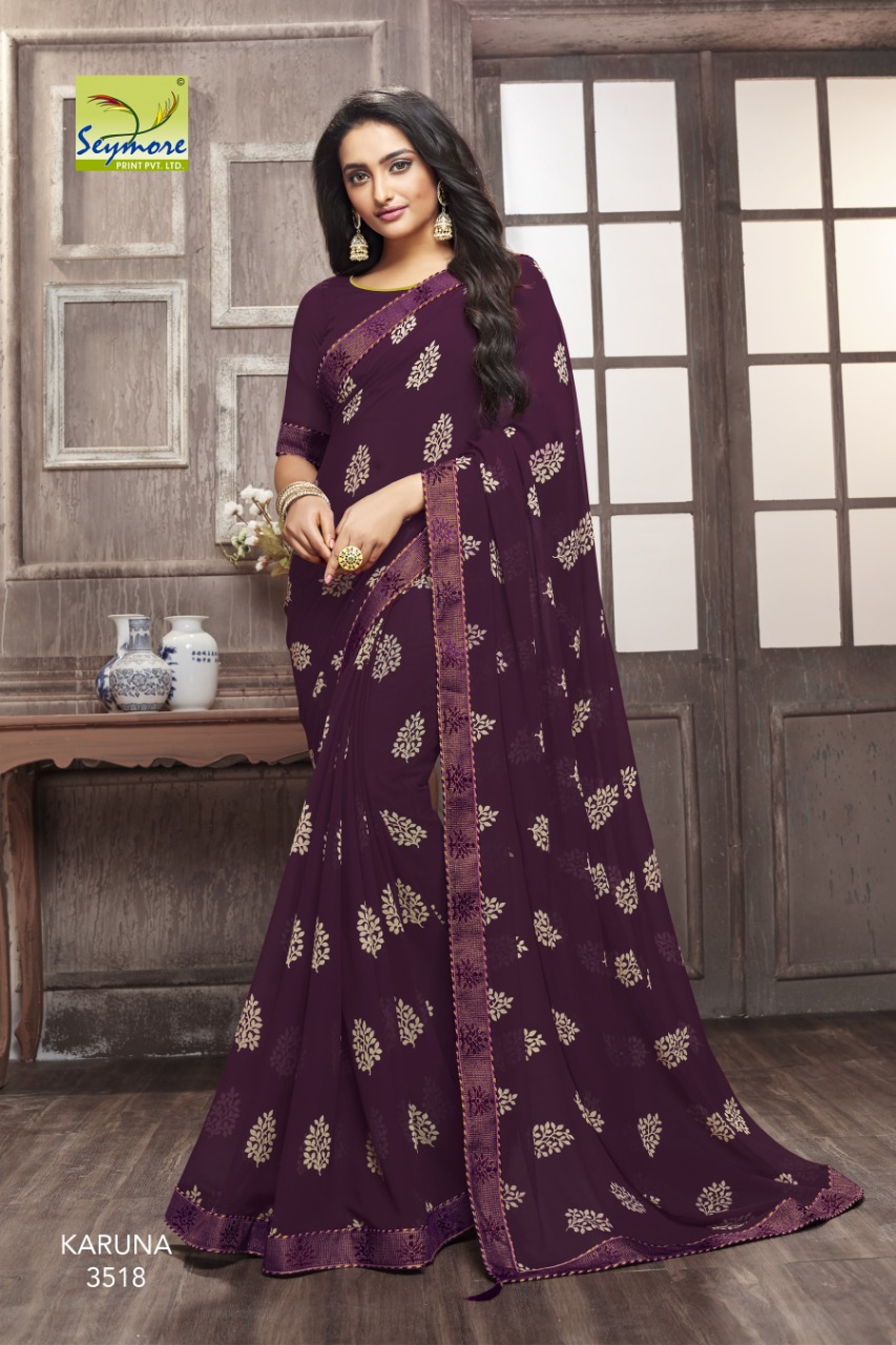 Karuna By Seymore Prints 3518 To 3537 Series Indian Traditional Wear Collection Beautiful Stylish Fancy Colorful Party Wear & Occasional Wear Georgette Printed Sarees At Wholesale Price