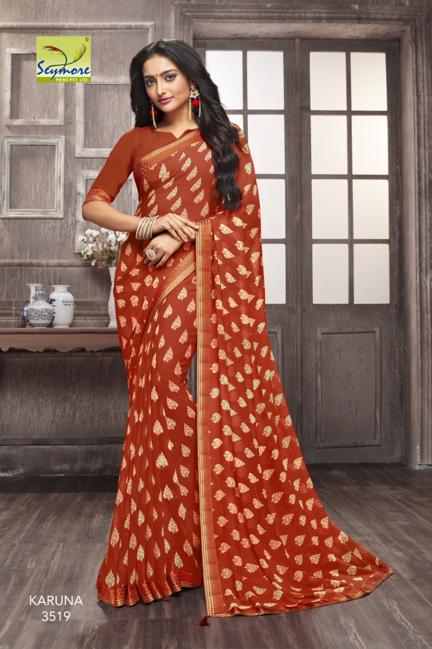 Karuna By Seymore Prints 3518 To 3537 Series Indian Traditional Wear Collection Beautiful Stylish Fancy Colorful Party Wear & Occasional Wear Georgette Printed Sarees At Wholesale Price