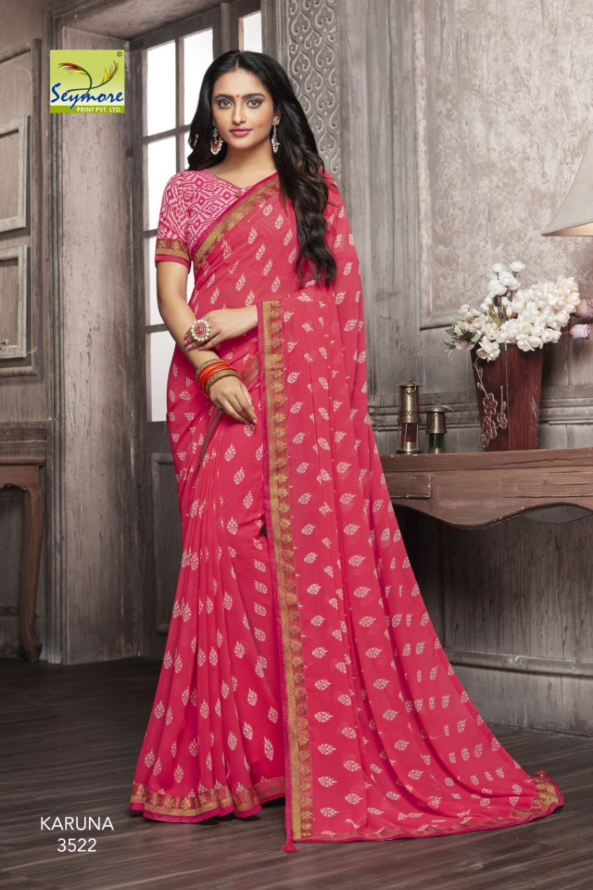 Karuna By Seymore Prints 3518 To 3537 Series Indian Traditional Wear Collection Beautiful Stylish Fancy Colorful Party Wear & Occasional Wear Georgette Printed Sarees At Wholesale Price