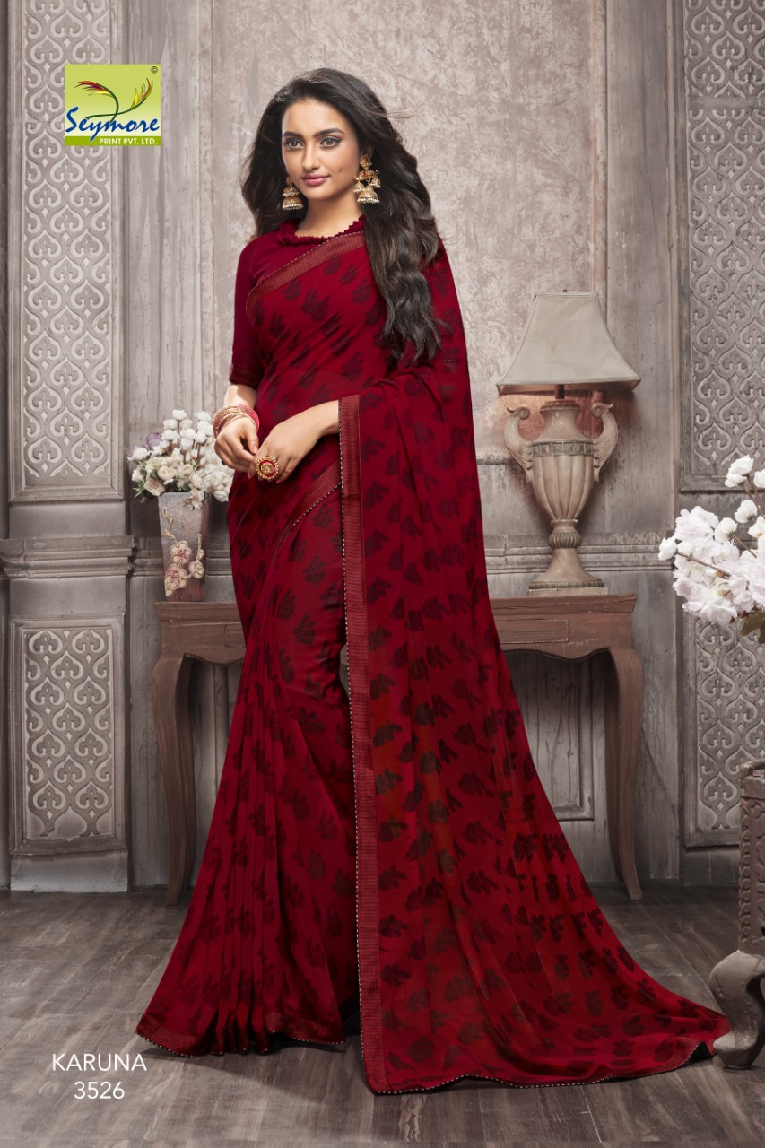 Karuna By Seymore Prints 3518 To 3537 Series Indian Traditional Wear Collection Beautiful Stylish Fancy Colorful Party Wear & Occasional Wear Georgette Printed Sarees At Wholesale Price