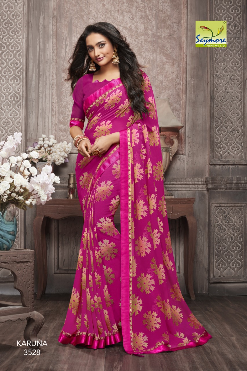 Karuna By Seymore Prints 3518 To 3537 Series Indian Traditional Wear Collection Beautiful Stylish Fancy Colorful Party Wear & Occasional Wear Georgette Printed Sarees At Wholesale Price