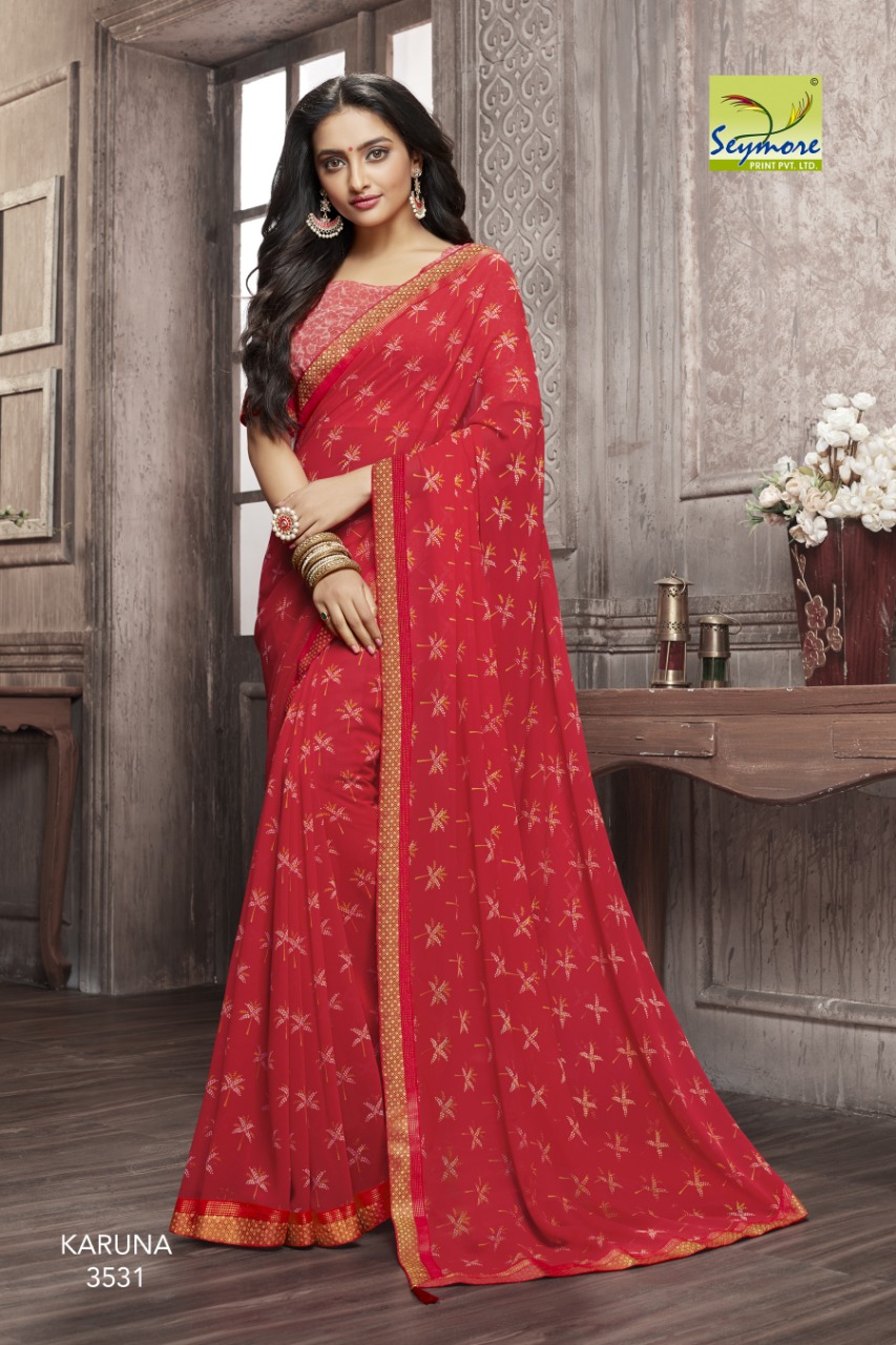 Karuna By Seymore Prints 3518 To 3537 Series Indian Traditional Wear Collection Beautiful Stylish Fancy Colorful Party Wear & Occasional Wear Georgette Printed Sarees At Wholesale Price