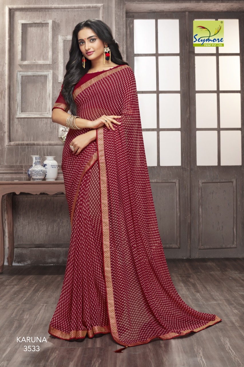Karuna By Seymore Prints 3518 To 3537 Series Indian Traditional Wear Collection Beautiful Stylish Fancy Colorful Party Wear & Occasional Wear Georgette Printed Sarees At Wholesale Price