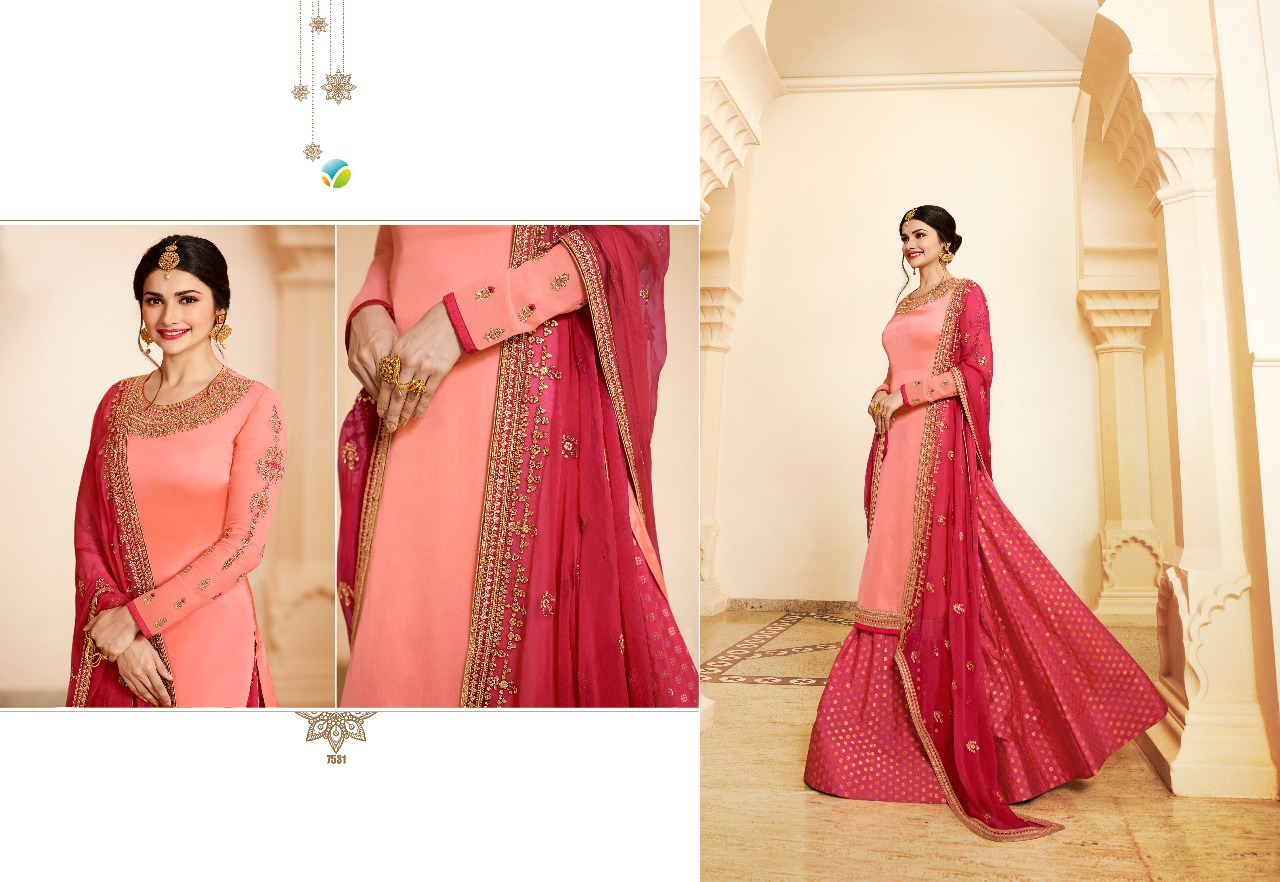 Kaseesh Fortune Hit List By Vinay Fashion 7531 To 7535 Series Designer Suits Beautiful Stylish Fancy Wedding Collection Party Wear & Occasional Wear Georgette Satin Embroidered Dresses At Wholesale Price