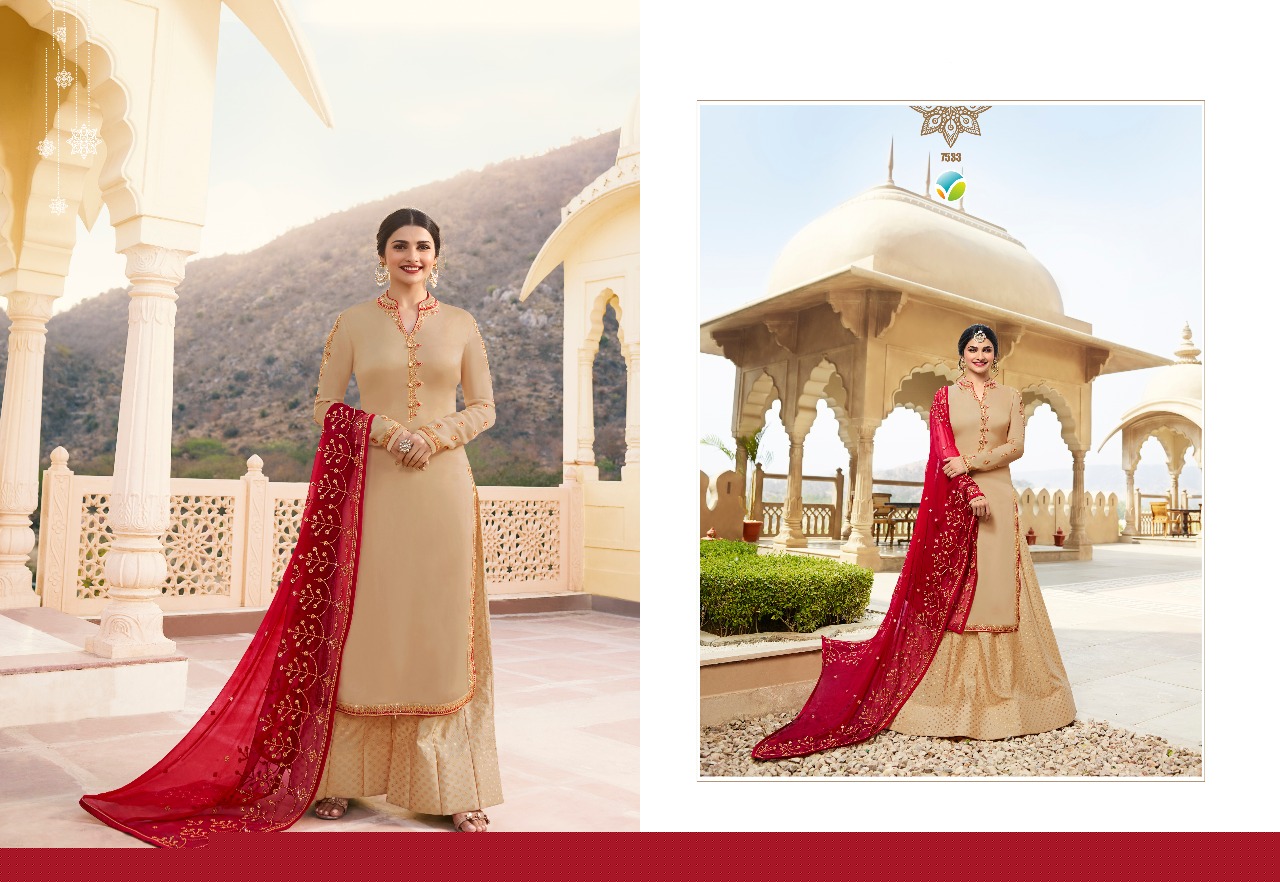 Kaseesh Fortune Hit List By Vinay Fashion 7531 To 7535 Series Designer Suits Beautiful Stylish Fancy Wedding Collection Party Wear & Occasional Wear Georgette Satin Embroidered Dresses At Wholesale Price
