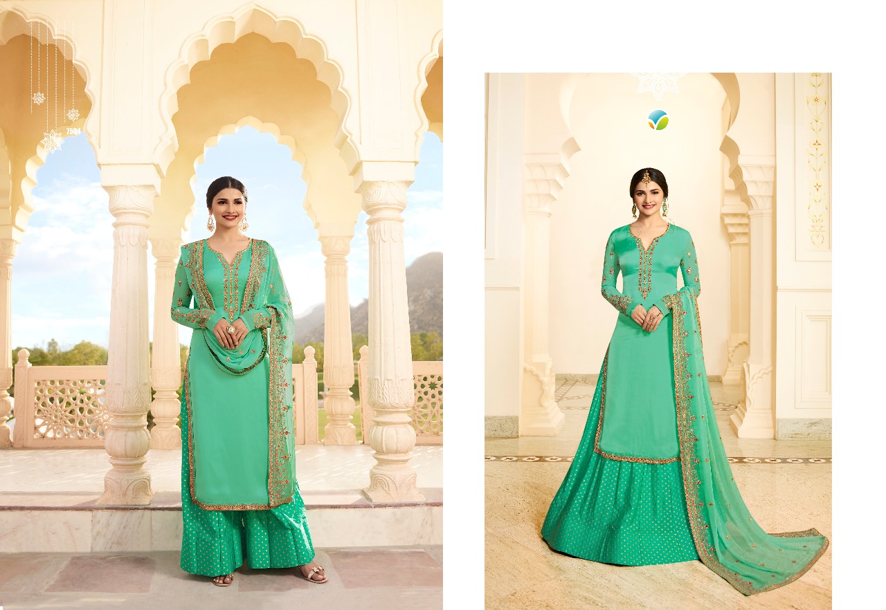 Kaseesh Fortune Hit List By Vinay Fashion 7531 To 7535 Series Designer Suits Beautiful Stylish Fancy Wedding Collection Party Wear & Occasional Wear Georgette Satin Embroidered Dresses At Wholesale Price