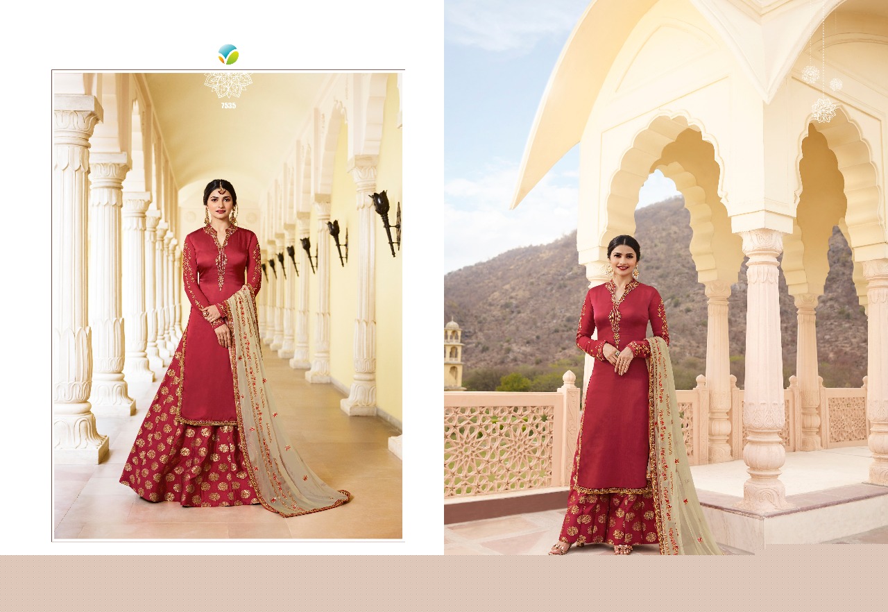 Kaseesh Fortune Hit List By Vinay Fashion 7531 To 7535 Series Designer Suits Beautiful Stylish Fancy Wedding Collection Party Wear & Occasional Wear Georgette Satin Embroidered Dresses At Wholesale Price
