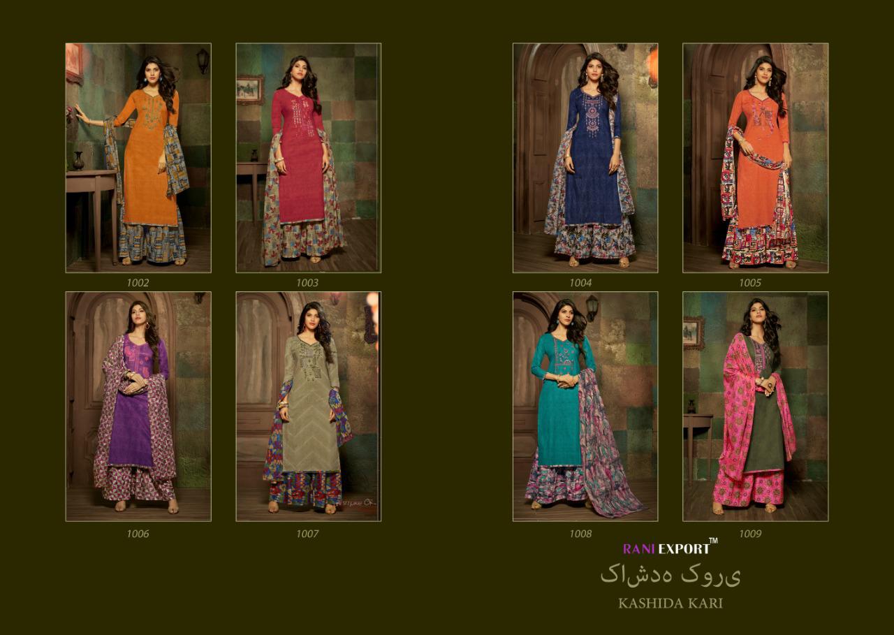 Kashida Kari By Rani Exports 1002 To 1009 Beautiful Suits Stylish Colorful Fancy Casual Wear & Ethnic Wear Pure Cambric Printed Dresses At Wholesale Price
