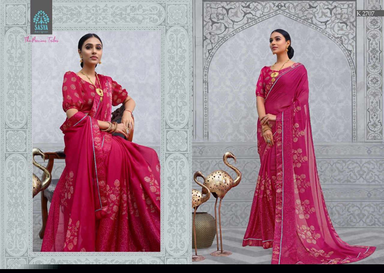 Kashmiri By Sasya Designer 2701 To 2710 Series Indian Traditional Wear Collection Beautiful Stylish Fancy Colorful Party Wear & Occasional Wear Silk Chiffon Fabric Sarees At Wholesale Price