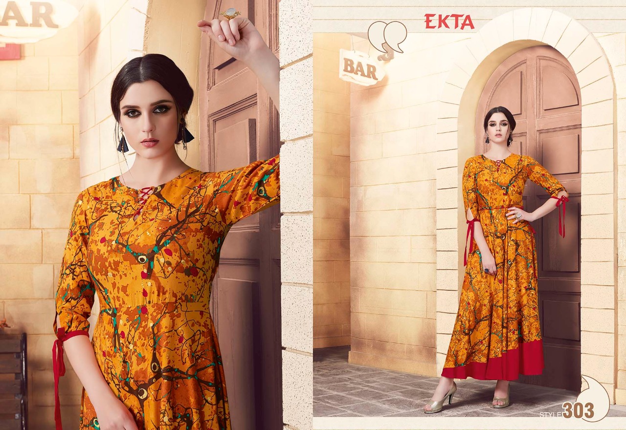 Kashvi Vol-3 By Ekta Fashion 301 To 308 Series Beautiful Stylish Colorful Fancy Party Wear & Ethnic Wear & Ready To Wear Rayon Digital Printed Kurtis At Wholesale Price