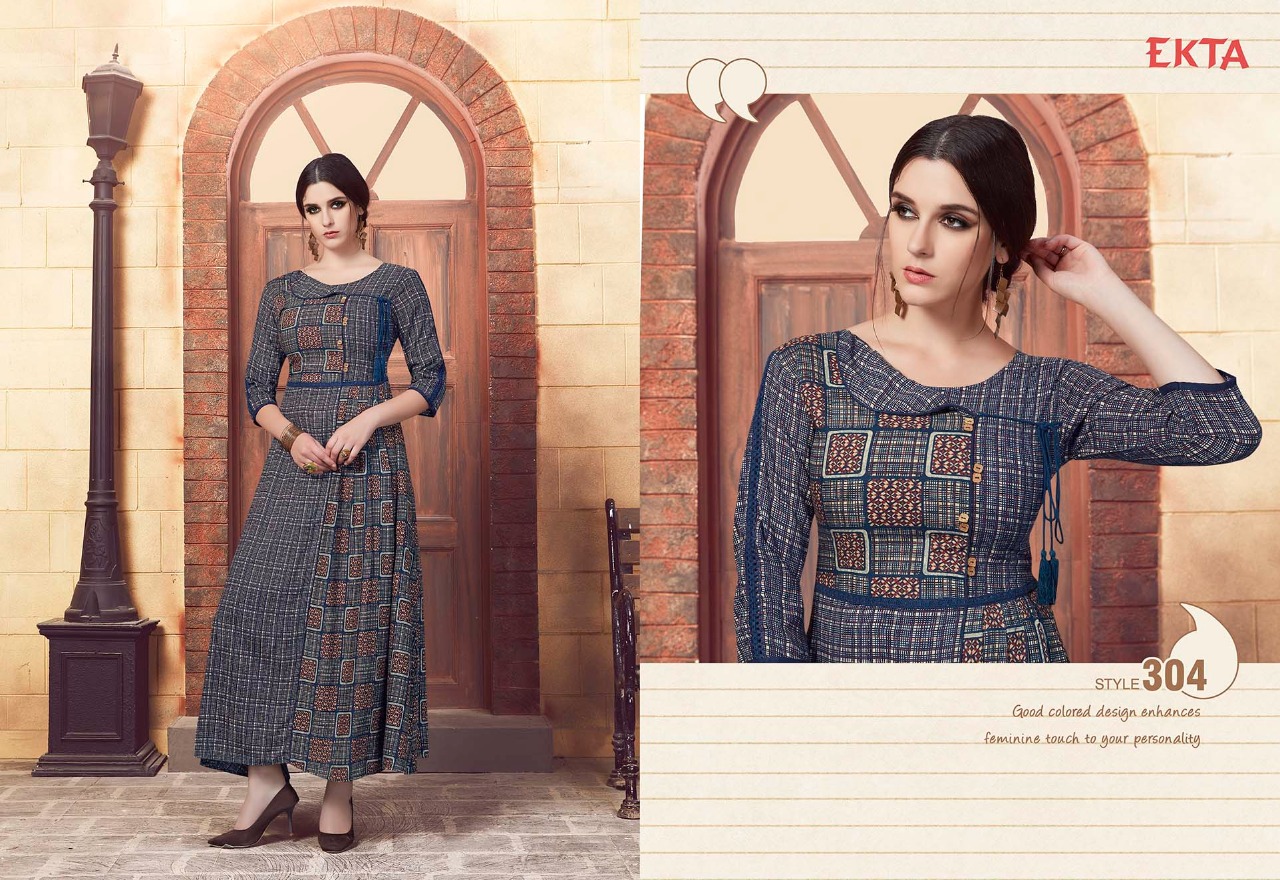 Kashvi Vol-3 By Ekta Fashion 301 To 308 Series Beautiful Stylish Colorful Fancy Party Wear & Ethnic Wear & Ready To Wear Rayon Digital Printed Kurtis At Wholesale Price