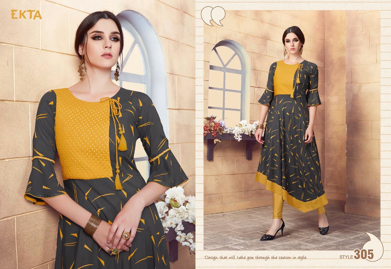 Kashvi Vol-3 By Ekta Fashion 301 To 308 Series Beautiful Stylish Colorful Fancy Party Wear & Ethnic Wear & Ready To Wear Rayon Digital Printed Kurtis At Wholesale Price