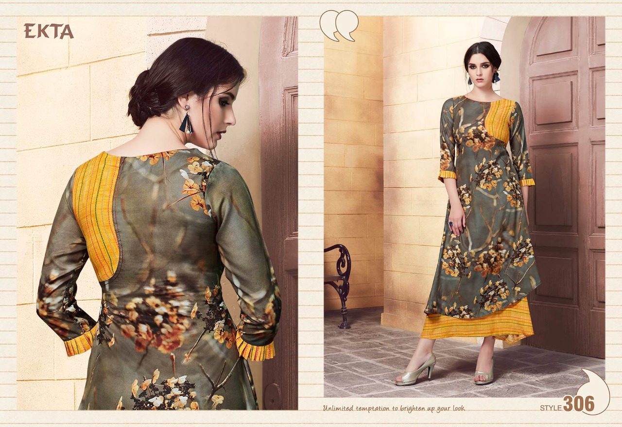 Kashvi Vol-3 By Ekta Fashion 301 To 308 Series Beautiful Stylish Colorful Fancy Party Wear & Ethnic Wear & Ready To Wear Rayon Digital Printed Kurtis At Wholesale Price