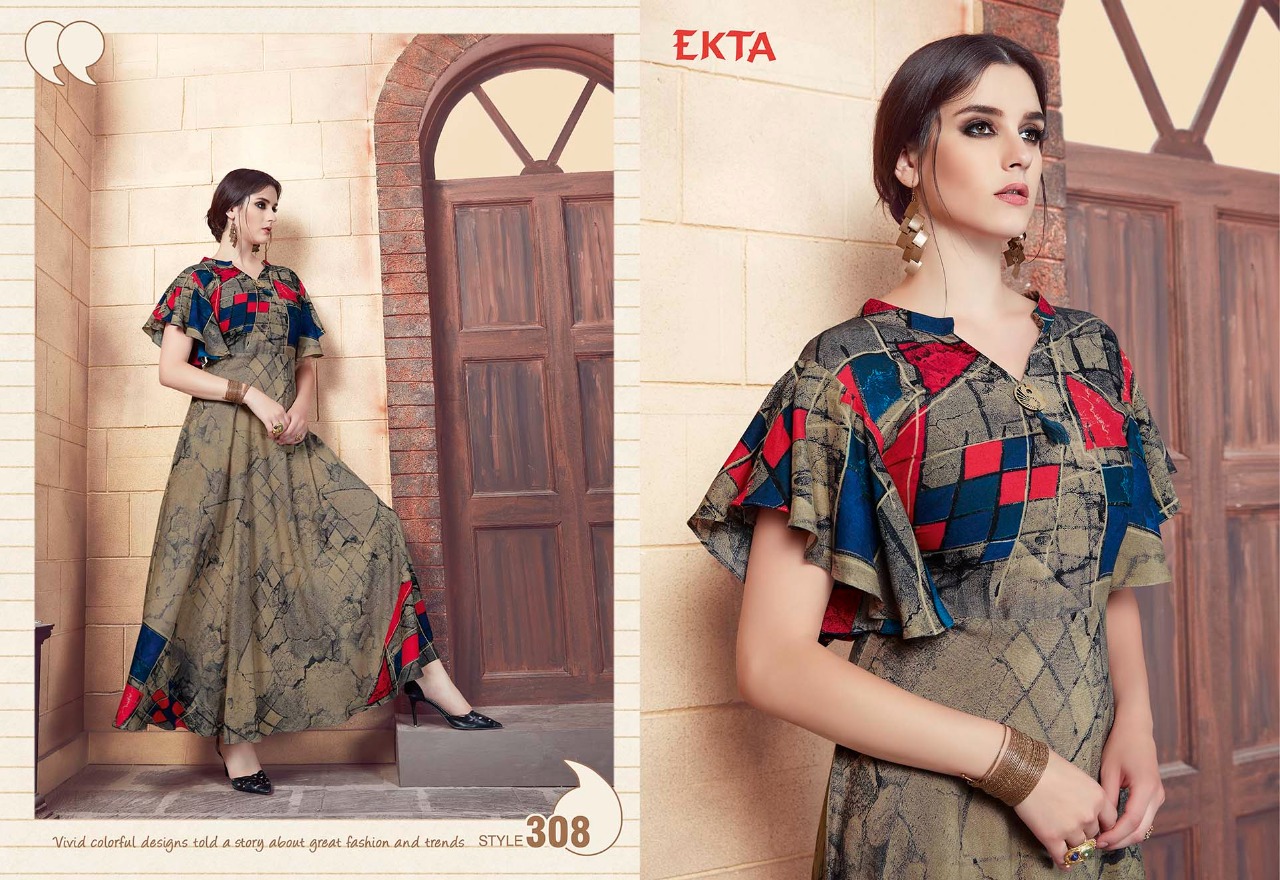 Kashvi Vol-3 By Ekta Fashion 301 To 308 Series Beautiful Stylish Colorful Fancy Party Wear & Ethnic Wear & Ready To Wear Rayon Digital Printed Kurtis At Wholesale Price