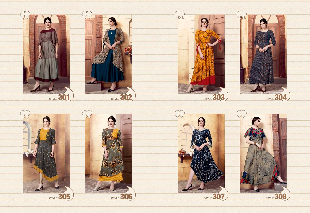 Kashvi Vol-3 By Ekta Fashion 301 To 308 Series Beautiful Stylish Colorful Fancy Party Wear & Ethnic Wear & Ready To Wear Rayon Digital Printed Kurtis At Wholesale Price