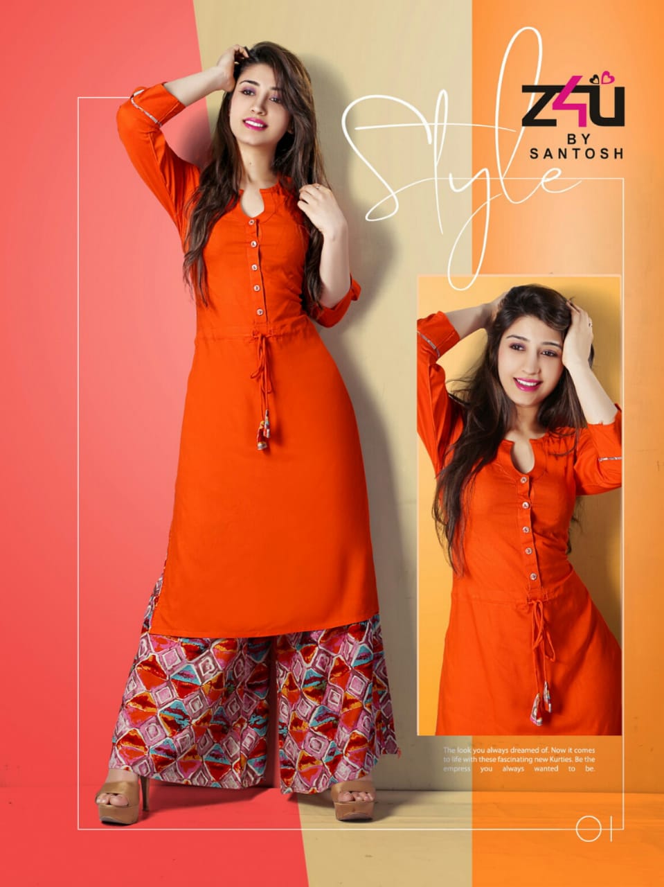 Kasturi By Z4u 01 To 10 Series Beautiful Stylish Fancy Colorful Casual Wear & Ethnic Wear & Ready To Wear Rayon Kurtis & Palazzos At Wholesale Price