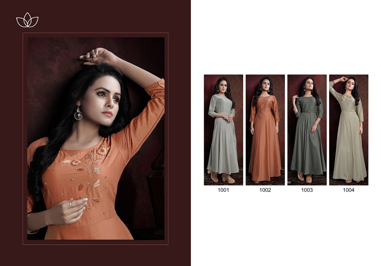 Katrina By Sanidhya Trendz 1001 To 1004 Series Beautiful Colorful Stylish Fancy Party Wear & Ethnic Wear & Ready To Wear Baverly Gowns At Wholesale Price