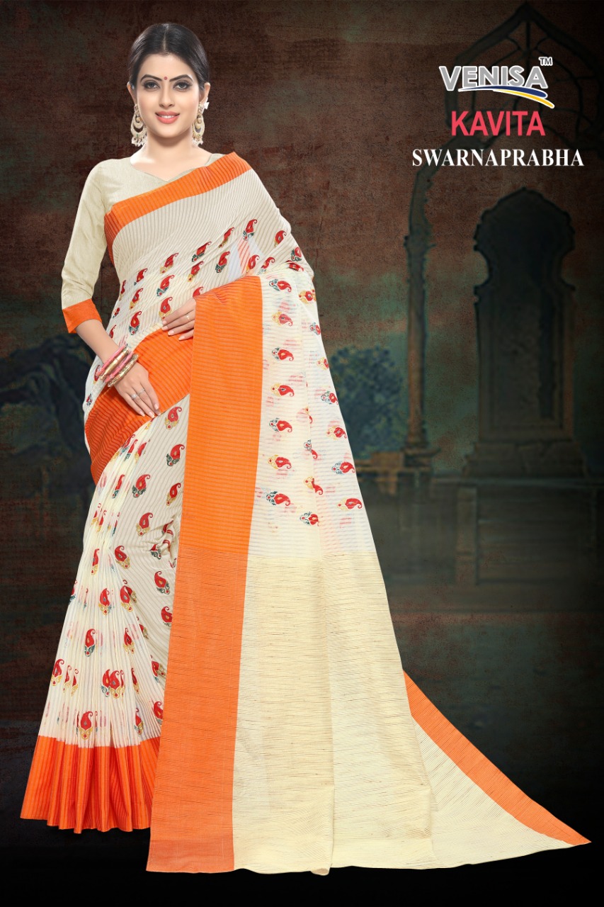 Kavita By Venisa Indian Traditional Wear Collection Beautiful Stylish Fancy Colorful Party Wear & Occasional Wear Blended Cotton Sarees At Wholesale Price