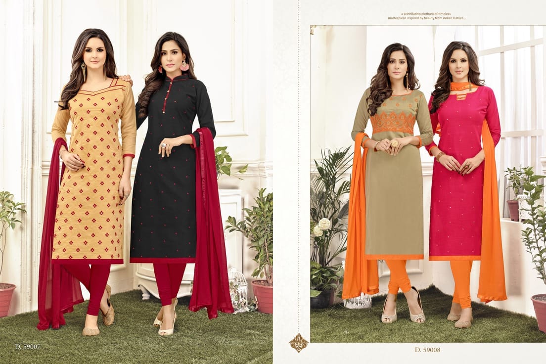 Kavvya Suits Vol-59 By B.g 59001 To 59013 Series Beautiful Stylish Fancy Colorful Casual Wear & Ethnic Wear Cotton Slub & Chanderi Silk Dresses At Wholesale Price