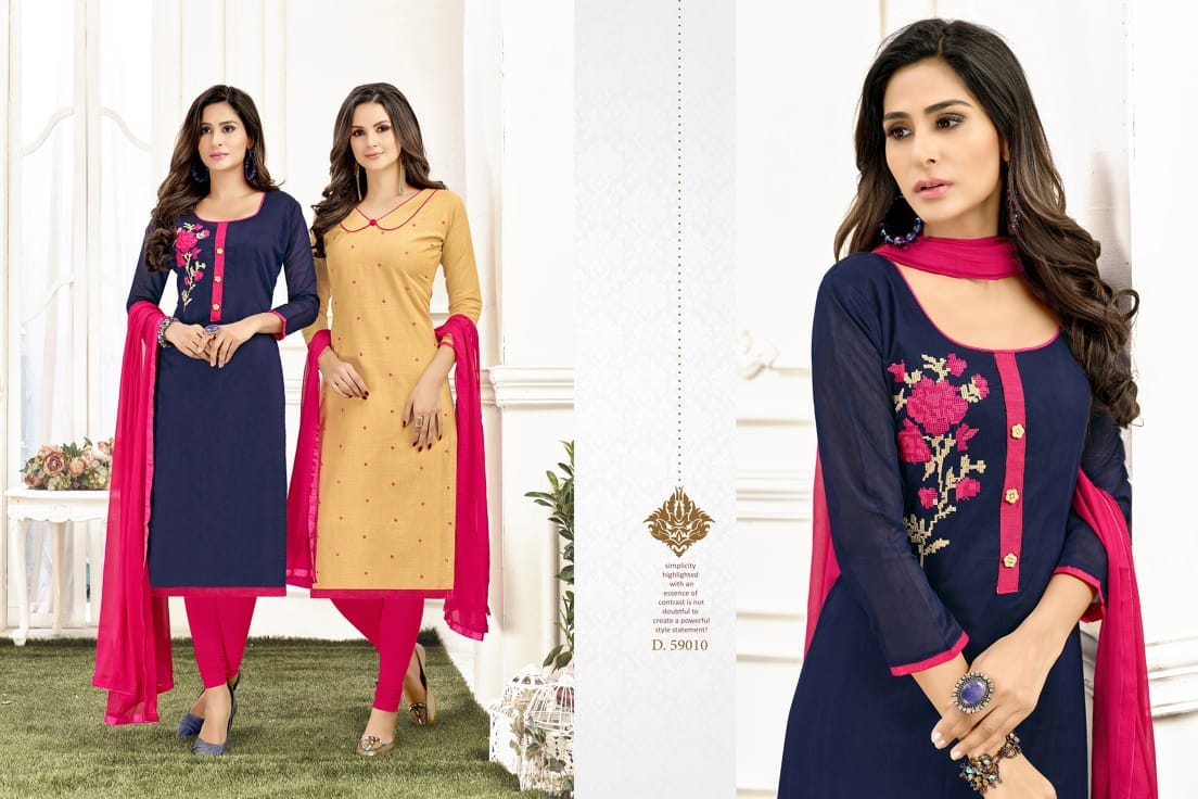 Kavvya Suits Vol-59 By B.g 59001 To 59013 Series Beautiful Stylish Fancy Colorful Casual Wear & Ethnic Wear Cotton Slub & Chanderi Silk Dresses At Wholesale Price