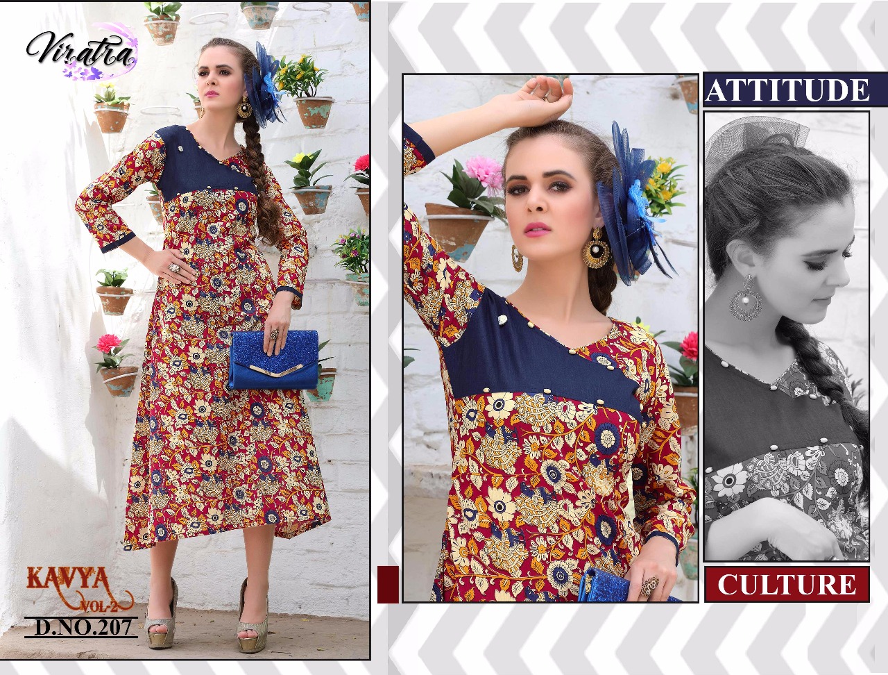 Kavya Vol-2 By Viratra Tex 201 To 208 Series Beautiful Stylish Fancy Colorful Casual Wear & Ethnic Wear Heavy Cotton Printed Kurtis At Wholesale Price